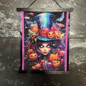 Custom Framed Art-Diamond Painting-Ghoul with Pumpkins